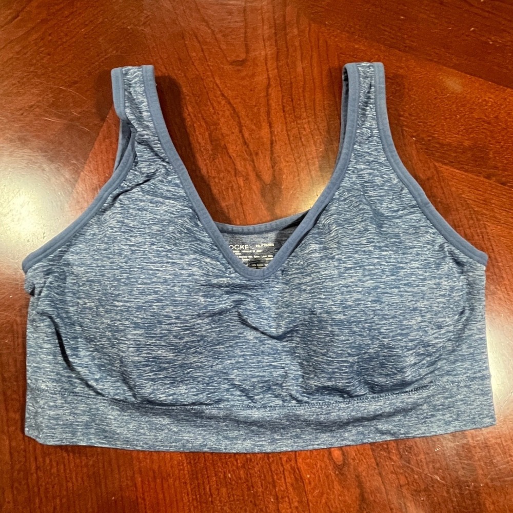 Jockey Blue Space Dye Seamless V-Neck Sports Bra Bralette XXL Athleisure Euc